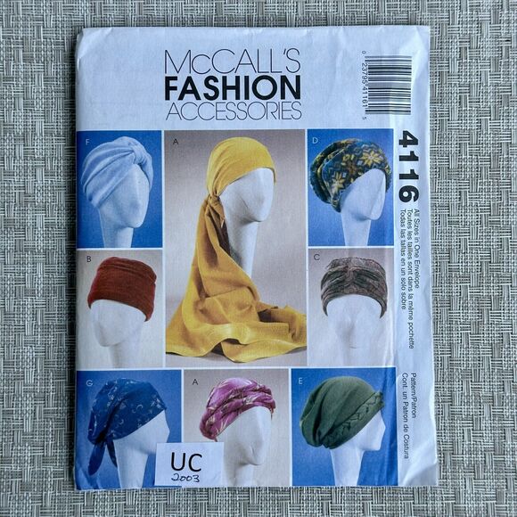 McCalls 4116 Turbans, Headwrap & Hats Misses Fashion Accessories S-L Pattern UC - Picture 1 of 2